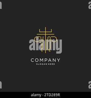 VQ initial with monoline pillar logo style, luxury monogram logo design for legal firm vector graphic Stock Vector