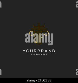 WF initial with monoline pillar logo style, luxury monogram logo design for legal firm vector graphic Stock Vector