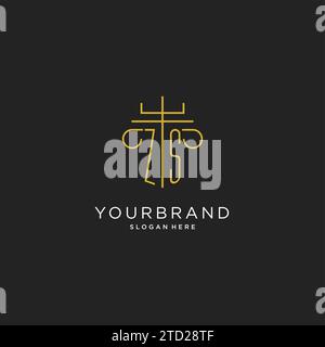 ZS initial with monoline pillar logo style, luxury monogram logo design for legal firm vector graphic Stock Vector