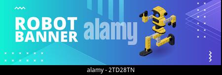 Banner with a dancing robot for printing and design. Vector illustration. Stock Vector