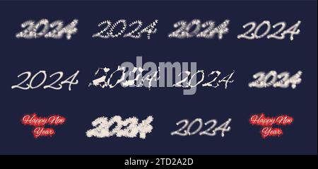 Modern Happy New Year 2024 design set. Premium trend vector illustration for banner, t shirt, poster, calendar and greeting cards. Happy New Year 2024 Stock Vector