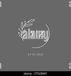 Letter YZ wedding monogram logo design with simple natural circle leaf ...