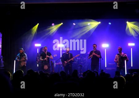 Hawick, UK. 15th Dec 2023. Skerryvore, playing in concert, Hawick Town Hall on Friday 15 December 2023. Background information Origin: Tiree, Argyll and Bute, Scotland Genres: Celtic rock Years active: 2004Cpresent Members: Daniel Gillespie, Martin Gillespie, Fraser West, Alec Dalglish, Craig Espie, Alan Scobie, Jodie Bremaneson, Scott Wood  Credit: Rob Gray / freelance Credit: Rob Gray/Alamy Live News Stock Photo