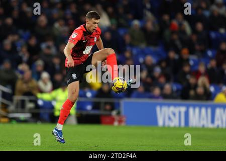 Krystian Bielik of Birmingham City in action. EFL Skybet championship match, Cardiff city v Birmingham City at the Cardiff City Stadium in Cardiff ,Wales on Wednesday 13th December 2023. this image may only be used for Editorial purposes. Editorial use only, pic by  Andrew Orchard/Andrew Orchard sports photography/Alamy Live news Stock Photo