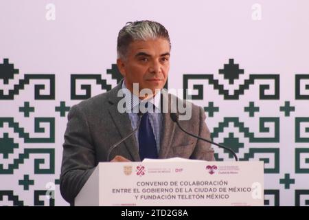 Mexico City, Mexico. 15th Dec 2023. December 15, 2023 in Mexico City, Mexico: General director of the Children's Rehabilitation and Inclusion Centers Telethon (CRIT), Jorge AlcÃ¡ntara Aguilera speaks at the CRIT Mexico City facilities. ON December 15, 2023. In Mexico City, Mexico. (Credit Image: © Carlos Santiago/eyepix via ZUMA Press Wire) EDITORIAL USAGE ONLY! Not for Commercial USAGE! Credit: ZUMA Press, Inc./Alamy Live News Stock Photo