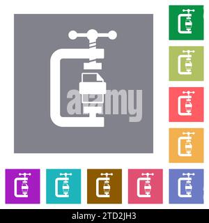 File compression solid flat icons on simple color square backgrounds Stock Vector
