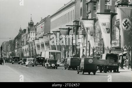 Berlin (Germany), 1939. One of the avenues of the German capital, decorated with flags of all German regions on the occasion of Adolf Hitler's 50th birthday. Credit: Album / Archivo ABC Stock Photo