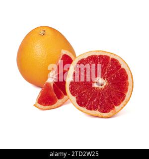 Pink ripe grapefruit slice on white isolated background Stock Photo