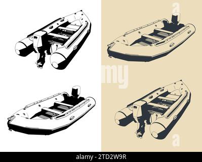 Stylized vector illustrations of inflatable motor boat Stock Vector