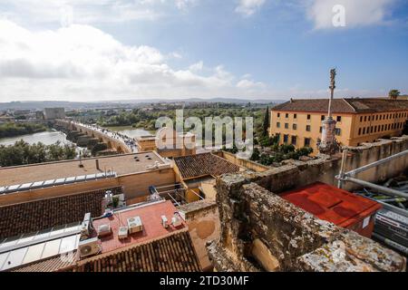 Córdoba, 10/19/2018. Architecture days on the domes of the maqsura of the Cathedral Mosque. In the image, views from the roofs of the Bridge, the Puerta del Puente, the Torre de la Calahorra and the Plaza del Triunfo. Photo: Roldán Serrano ARCHCOR. Credit: Album / Archivo ABC / Roldán Serrano Stock Photo