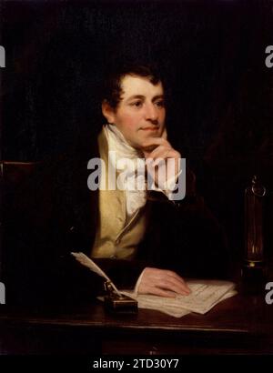 Painting of Sir Humphry Davy, by Thomas Phillips. Sir Humphry Davy, 1st Baronet, (1778-1829), British chemist and inventor. From 'Beginnings and Future of the Arc Lamp ' by S M Hamill, from The Engineering Magazine, Volume VII, 1894. Stock Photo