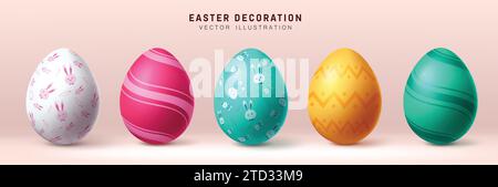 Easter eggs vector set design. Easter eggs collection in 3d realistic colorful pattern, print and decorative elements. Vector illustration easter eggs Stock Vector