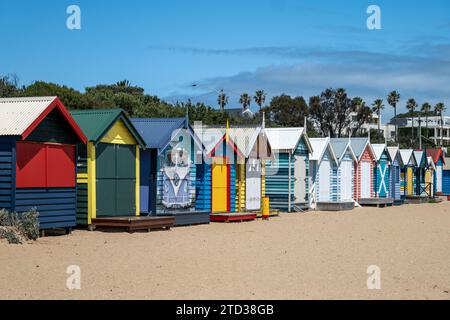 Melbourne, Australia: 12-5-2023: Brighton Beach Bathing Boxes in Melbourne, Australia Stock Photo