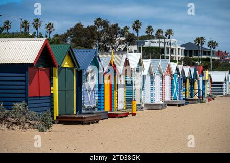 Melbourne, Australia: 12-5-2023: Brighton Beach Bathing Boxes in Melbourne, Australia Stock Photo
