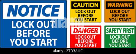 Danger Lockout Sign Lock Out Before you Start Stock Vector