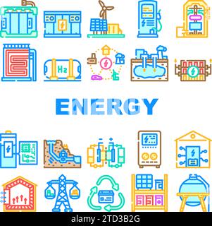 Hydrogen color icons. Green power and renewable energy simple symbols ...