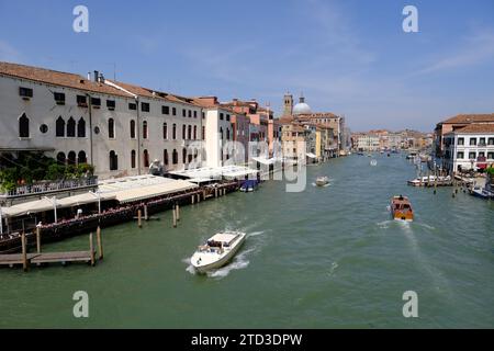 Venice Italy - View from Stone arch bridge Ponte degli Scalzi to Grand Canal Stock Photo