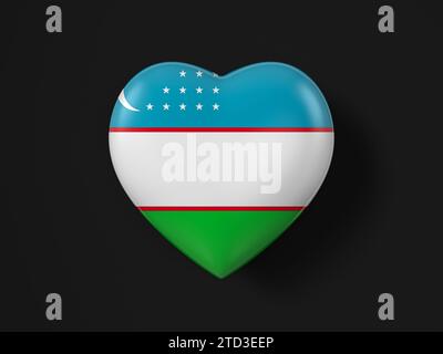 Uzbekistan heart flag on a black background. 3d illustration. Stock Photo