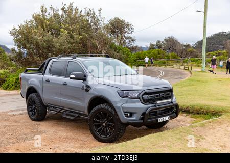 Grey Ford Ranger utility truck ute parked at Palm Beach in Sydney,NSW,Australia Stock Photo