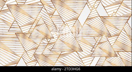 Triangles with curved refracted golden lines abstract design. Vector luxury background Stock Vector