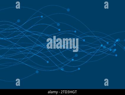 Blue wavy lines circuit board connection background. Abstract technology vector design Stock Vector