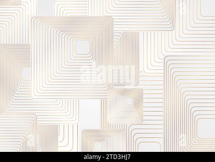Grey abstract background with squares and golden linear pattern. Art deco ornament vector design Stock Vector