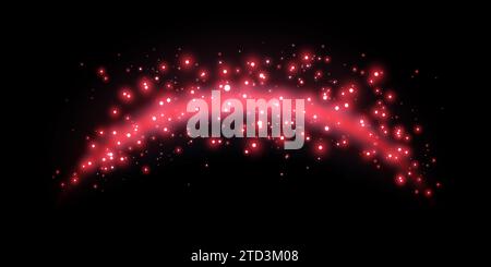 Red magic arch with glowing particles, sparkles and dots. Neon realistic energy flare arch. Abstract light effect on a black background. Vector Stock Vector