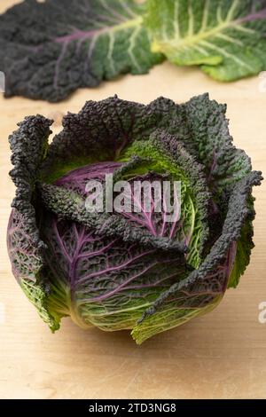 Whole fresh raw Pontoise cabbage close up, mixture of a green and Savoy cabbage Stock Photo