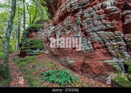 Old castle rock, red sandstone rock formation, natural and cultural monument, Brechenberg near Eppenbrunn, Palatinate Forest, Rhineland-Palatinate Stock Photo