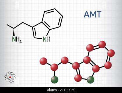 alpha-Methyltryptamine, αMT, AMT, molecule. Structural chemical formula ...
