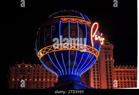 Las Vegas, Nevada, United States - November 6th, 2023: Paris Balloon at Casino Resort at night Stock Photo