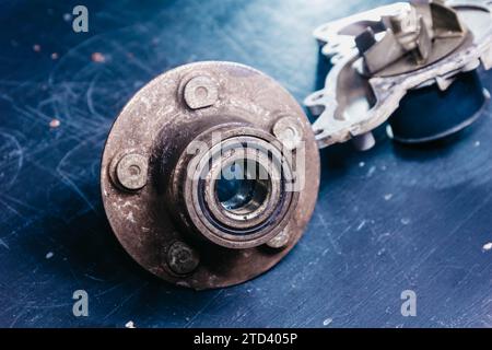 Rust used wheel hub, used auto parts recycling concept Stock Photo - Alamy