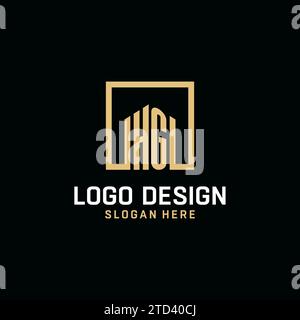HG initial monogram logo design with square shape design inspiration Stock Vector