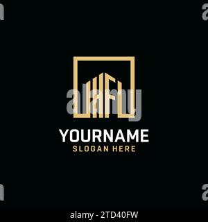 HF initial monogram logo design with square shape design inspiration Stock Vector