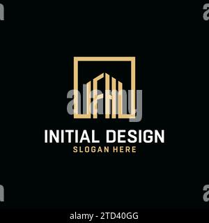 FH initial monogram logo design with square shape design inspiration Stock Vector