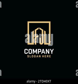 FJ initial monogram logo design with square shape design inspiration Stock Vector