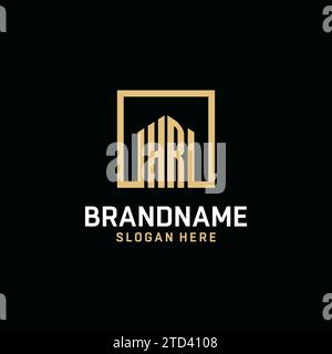 HR initial monogram logo design with square shape design inspiration Stock Vector