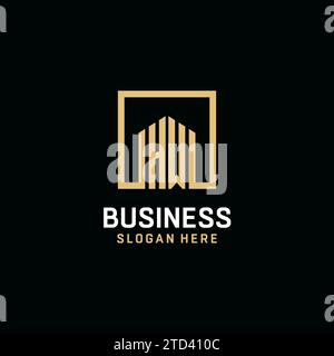 HW initial monogram logo design with square shape design inspiration Stock Vector