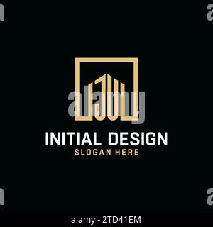 JU initial monogram logo design with square shape design inspiration Stock Vector