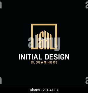 GH initial monogram logo design with square shape design inspiration Stock Vector