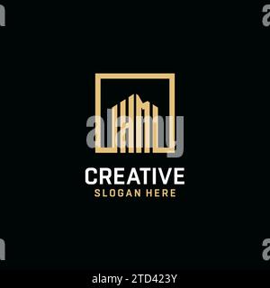 HM initial monogram logo design with square shape design inspiration Stock Vector