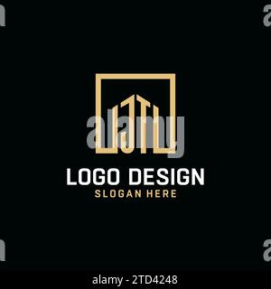 JT initial monogram logo design with square shape design inspiration Stock Vector