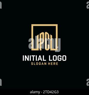 PC initial monogram logo design with square shape design inspiration Stock Vector