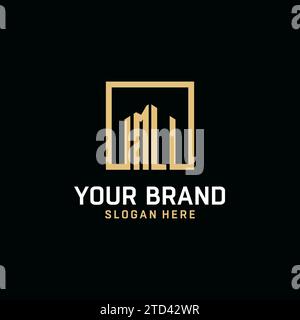 ML initial monogram logo design with square shape design inspiration Stock Vector