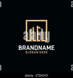 LE initial monogram logo design with square shape design inspiration Stock Vector