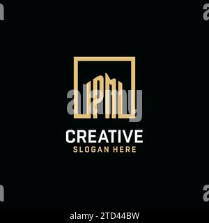 PM initial monogram logo design with square shape design inspiration Stock Vector