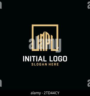 MP initial monogram logo design with square shape design inspiration Stock Vector