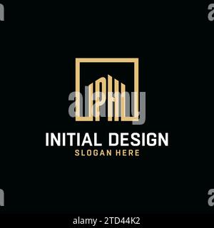 PH initial monogram logo design with square shape design inspiration Stock Vector