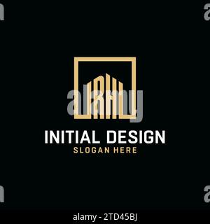 RH initial monogram logo design with square shape design inspiration Stock Vector