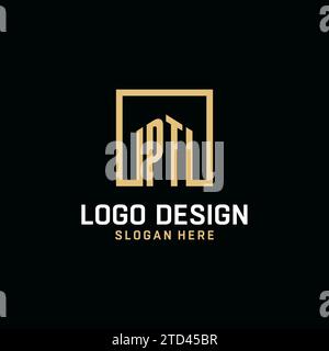PT initial monogram logo design with square shape design inspiration Stock Vector